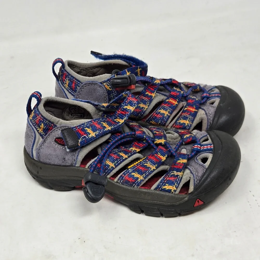 Keen Newport H2 Kids Sandals Gray Blue Red Patterned Waterproof Shoes Size 11 US